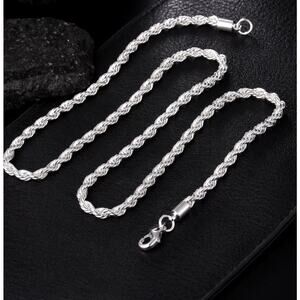 4MM 925 Stamp Silver color Necklaces for woman men Rope Chain 18Inches